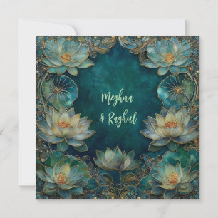 Invitación Boda indio de Lotus Green Gold