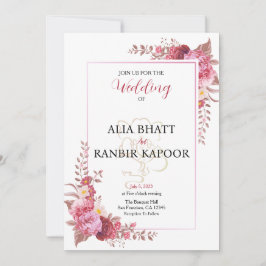 Invitación Boda indio de marco floral pastel