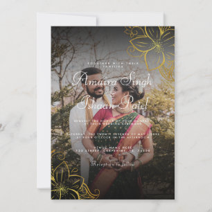 Invitación Boda indio de Mehndi de oro moderno y tradicional