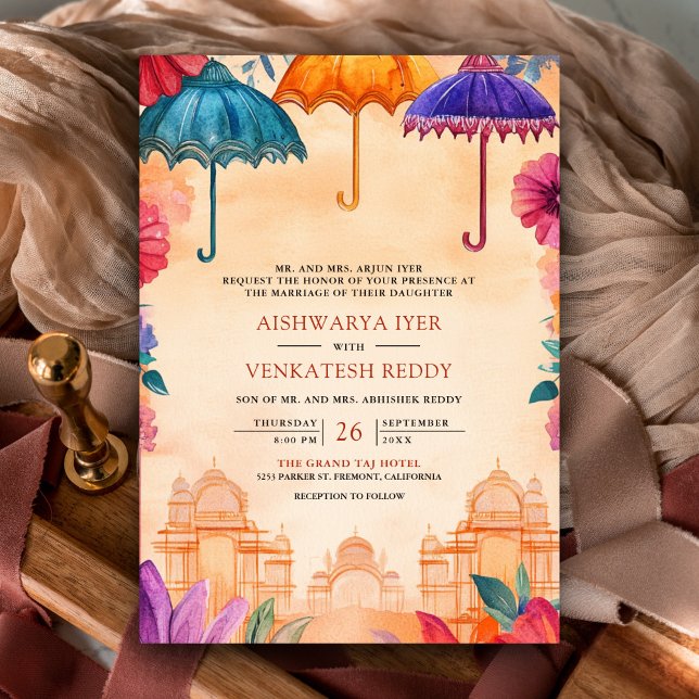 Invitación Boda indio de paraguas coloridos tradicionales (Subido por el creador)