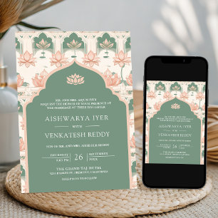 Invitación Boda indio de rato verde pastel negro de Rubor