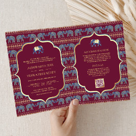 Invitación Boda indio del Elefante Azul de Oro de la Marina d