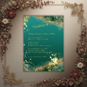 Invitación boda indio elegante de color verde esmeralda