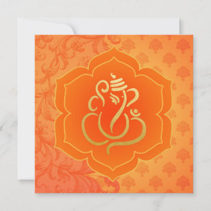 Invitación Boda indio Ganesh de la etnia Naranja Damask Gold