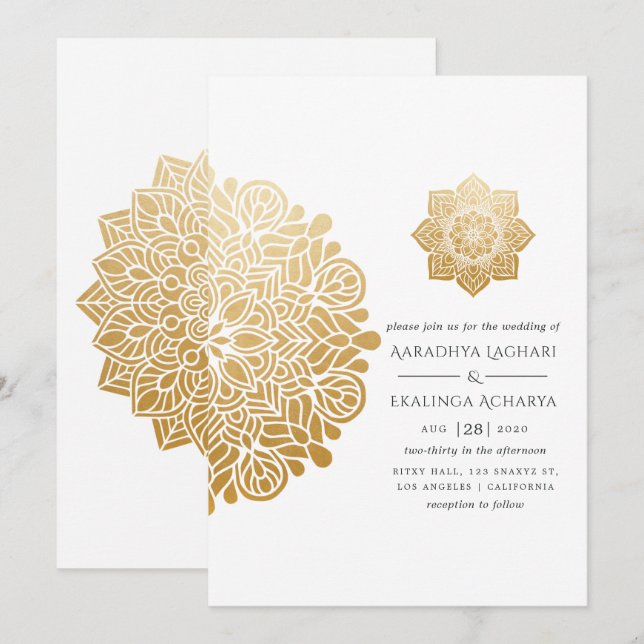 Invitación Boda indio Gold Mandala (Anverso / Reverso)