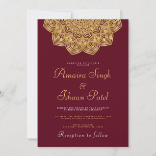 Invitación Boda indio Mandala de oro moderno y tradicional