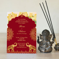 Boda indio maroon gold elefant lotus