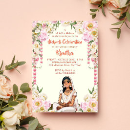 Invitación Boda indio Mehndi linda novia de color rosa