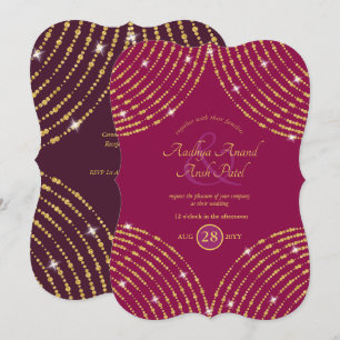 Invitación Boda indio moderno Cerise Purple Gold