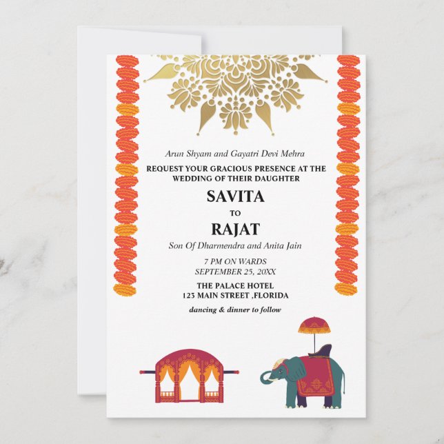 Invitación Boda indio moderno creativo (Anverso)