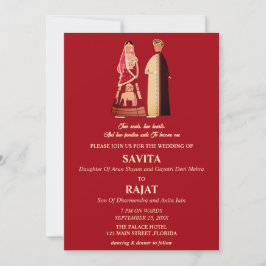 Invitación Boda indio moderno rojo y dorado
