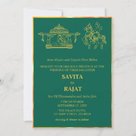 Invitación Boda indio moderno verde esmeralda