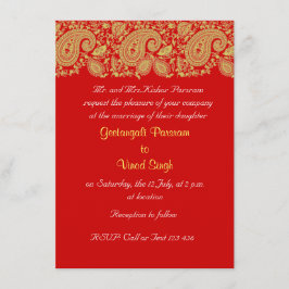 Invitación Boda indio paisley rojo y dorado