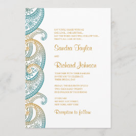 Invitación Boda indio Paisley Verde azulado y Gold