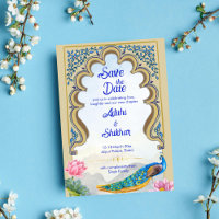 Boda indio pavo real Rajastán azul ventana