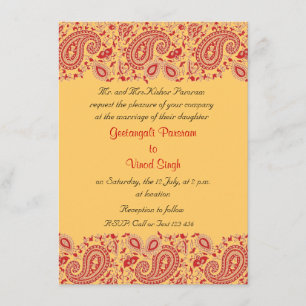 Invitación Boda indio rojo y dorado