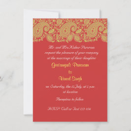Invitación Boda indio rojo y dorado