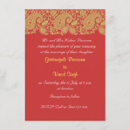Invitación Boda indio rojo y dorado