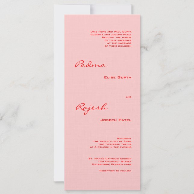 Invitación Boda indio rosa y roja paisley (Anverso)