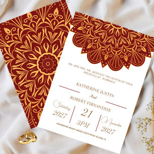 Invitación Boda indio tradicional de ORO ROJO Bronce Mandala
