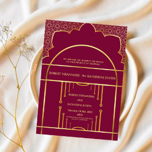 Invitación Boda indio tradicional de ORO ROJO Bronce Mandala