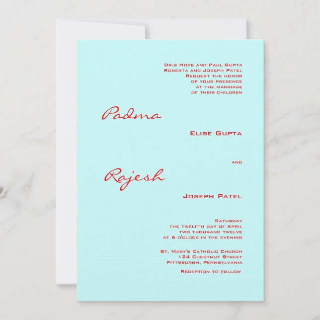 Invitación Boda indio Turquesa y Red Paisley (Anverso)