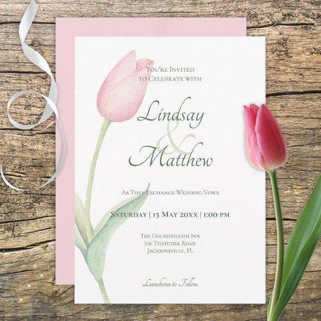 Invitación Boda individual de tulipán rosado (Subido por el creador)