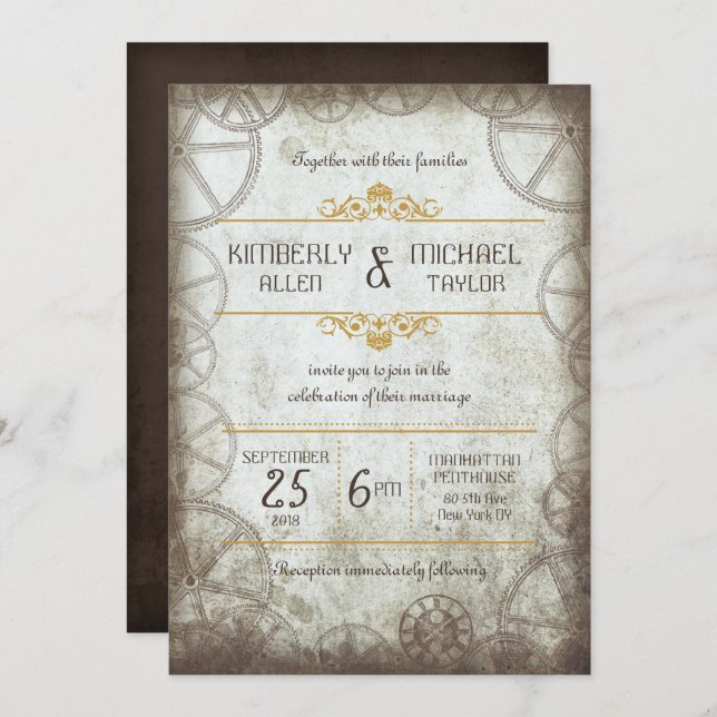 Invitación Boda industrial de vintage Steampunk (Anverso / Reverso)