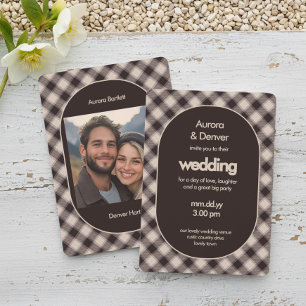 Invitación Boda informal acogedora con foto de cuadros marron