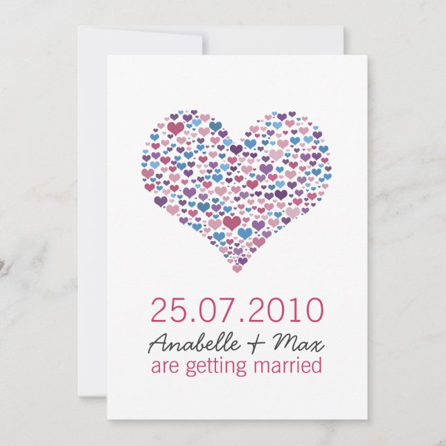 Invitación Boda informal de corazón dulce (Anverso)