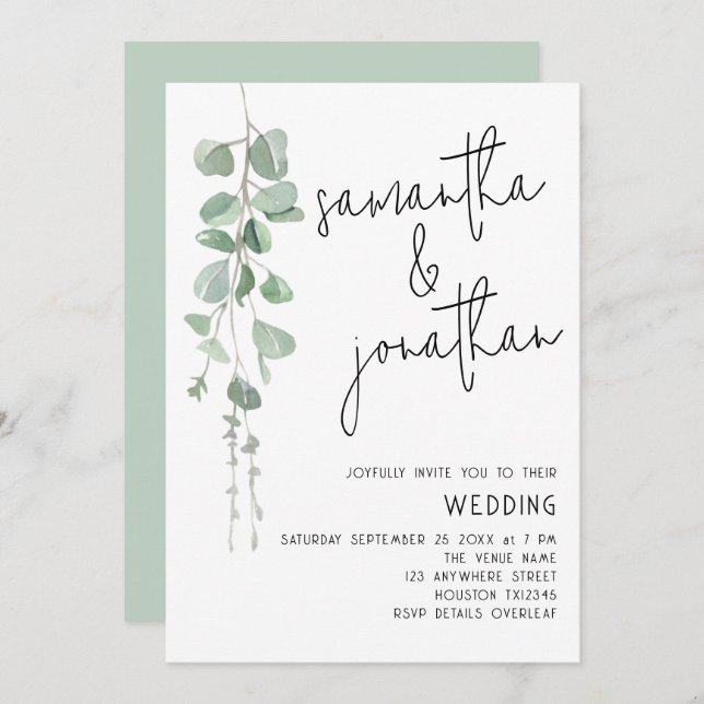 Invitación Boda informal de Eucalyptus Moderno (Anverso / Reverso)