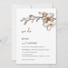 Invitación Boda informal de flor de magnolia 3D en marfil