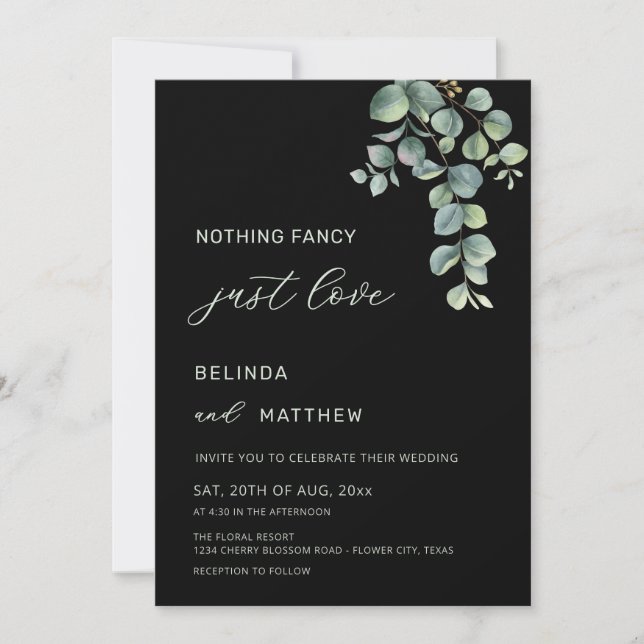 Invitación Boda informal de flores de acuarela de follaje (Anverso)