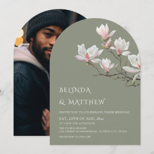 Invitación Boda informal de magnolia de arte fina en verde sa