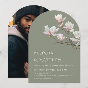 Invitación Boda informal de magnolia de arte fina en verde sa