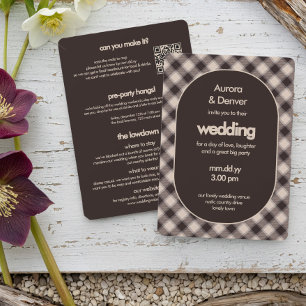 Invitación Boda informal marrón de cuadros acogedor todo en u