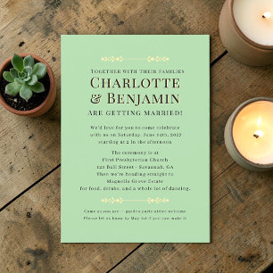 Invitación Boda informal verde pistacho con florituras botáni