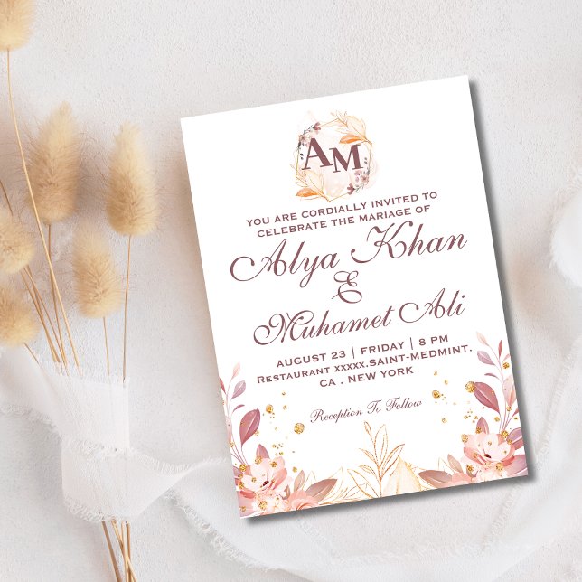 Invitación Boda inicial de Flor Rústica Crema (Subido por el creador)