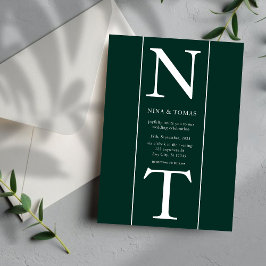 Invitación Boda inicial de la pareja blanca y verde oscuro