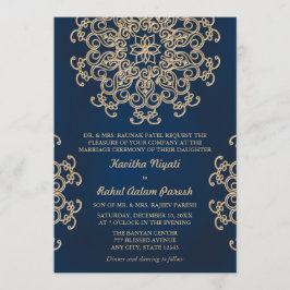 Invitación Boda inspirada en la India con oro y azul marino