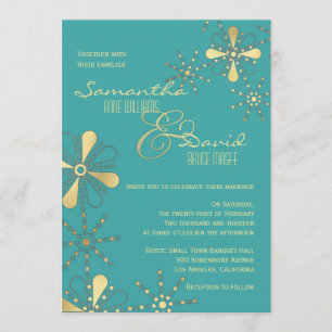 Invitación Boda inspirada india de la turquesa y del oro