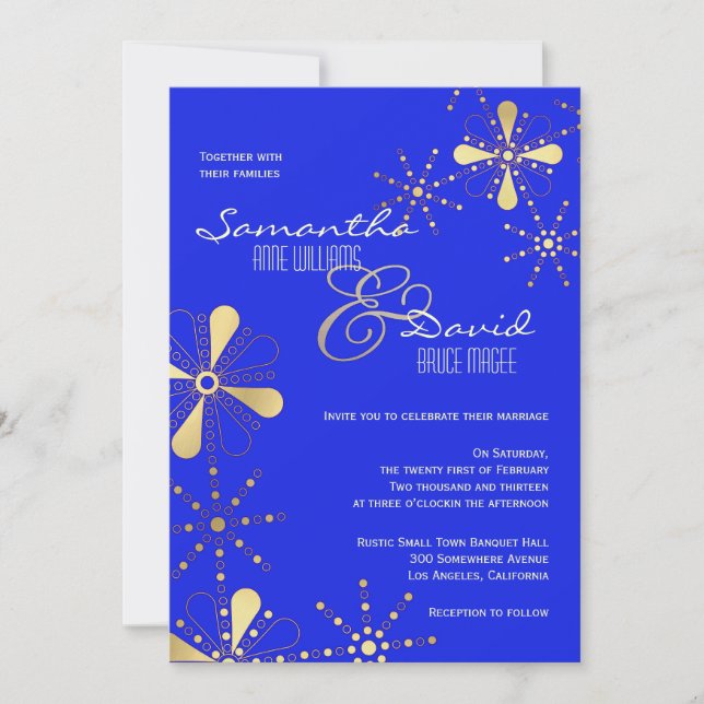 Invitación Boda inspirada india del azul y del oro (Anverso)
