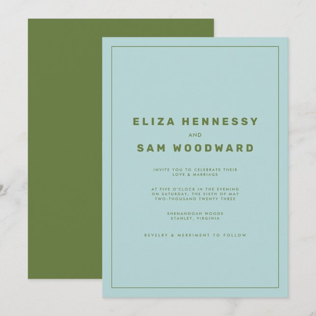 Invitación Boda inspirado en Blue and Green Wes Anderson (Anverso / Reverso)
