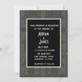 Invitación Boda inspirado en el estilo Art Decó blanco y negr
