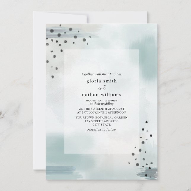 Invitación Boda inspirado en la color gris azul abstracto (Anverso)