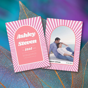 Invitación Boda inspirado en los años 70 con rayos de sol ros