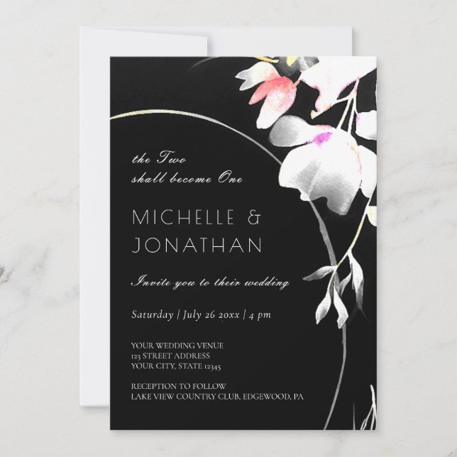 Invitación Boda Inspirador floral blanco y negro moderno (Anverso)