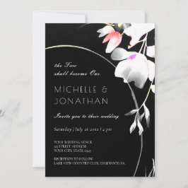 Invitación Boda Inspirador floral blanco y negro moderno