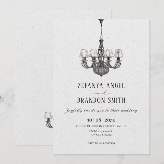 Invitación boda interior con lámparas de araña clásicas (Anverso / Reverso)