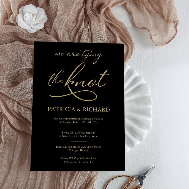Invitación Boda íntima de caligrafía con lámina dorada y negr (Subido por el creador)